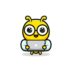 design of cute honey bee holding computer animal vector image