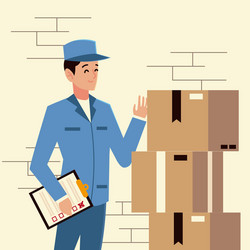 Postal service postman character with check list vector