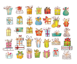 big set of colored doodle gift boxes vector image