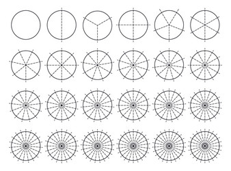 circles divided into parts from 1 to 24 outline vector image