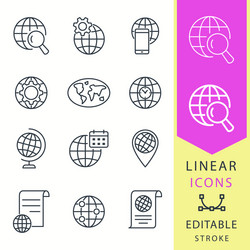 globe - line icon set editable stroke vector image