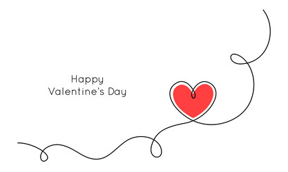 red heart and love sign in continuous one line vector image