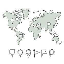 doodle of world map with hand drawn vector image