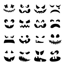 Scary halloween pumpkin faces set vector