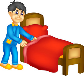 Funny boy with bed cartoon vector