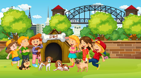 park scene with children playing vector image