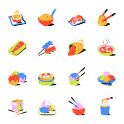 bundle of chinese and japanese cuisines flat icons vector image