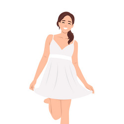 beautiful smiling female model in white short vector image