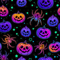 bright pattern with purple festive pumpkins vector image