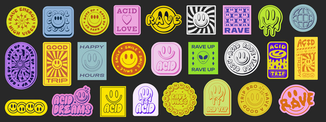 set of acid sticker patterns design rave vector image