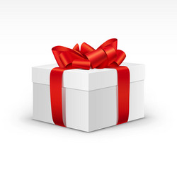 white gift box with bright red ribbon isolated vector image