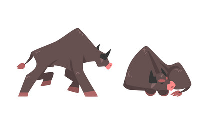 Big bull farm animal in different activities set vector