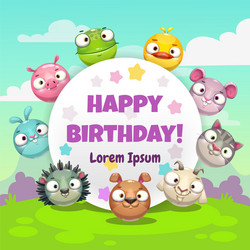 Birthday greeting card with funny cartoon round vector