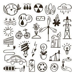 green energy doodle set ecology environmental vector image