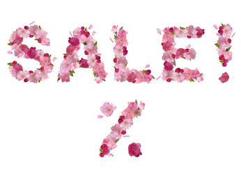 sale - inscription from cherry flowers vector image