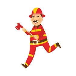 fireman in protection uniform with axe vector image