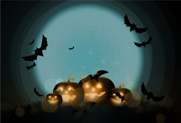 Dark cute halloween pumpkins and big moon vector