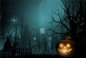 dark cute halloween pumpkins and big moon vector image