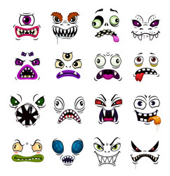 monster face funny emoticons and emojis cartoon vector image