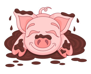 cute pig in a puddle vector image