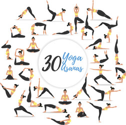 30 yoga asanas set isolated on white background vector image