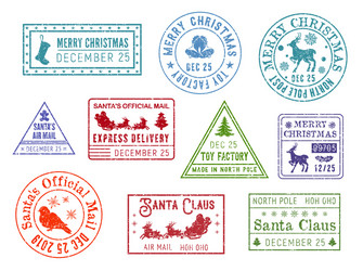 christmas post santa claus mail stamps vector image