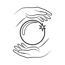 hands holding magic crystal ball black vector image