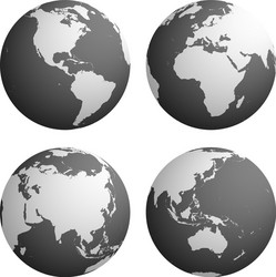 Set of four planet earth globes with light grey vector