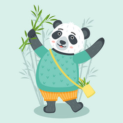 cheerful cute panda with bamboo vector image