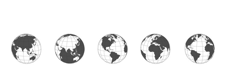 earth globe icons set in a row panorama view vector image