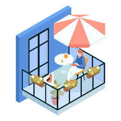 isometric house balcony composition vector image