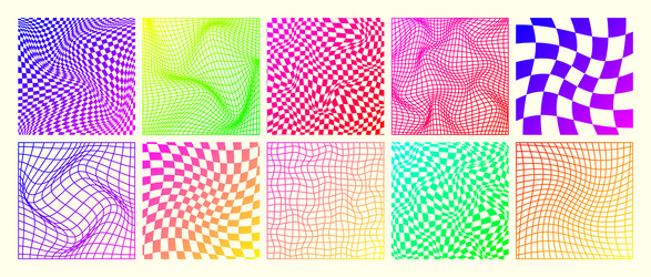 groovy checkered pattern neon distorted tiled vector image