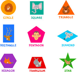 geometric shapes with cute animal characters vector image