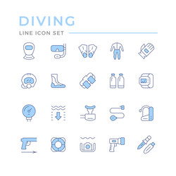 set color line icons of diving vector image