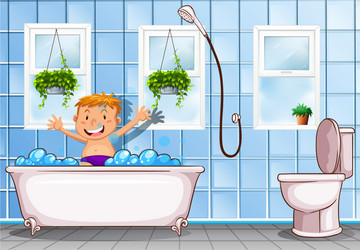 boy taking a bath in bathroom vector image