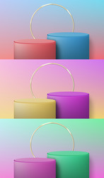 3d modern color cylinder podiums with gold ring vector image