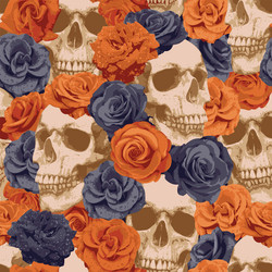 seamless pattern with human skulls and black vector image