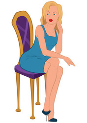 cartoon young woman in blue dress sitting vector image