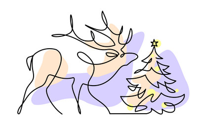 christmas deer silhouette logo continuous one line vector image