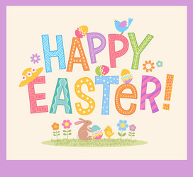 happy easter hand drawn decorative lettering vector image