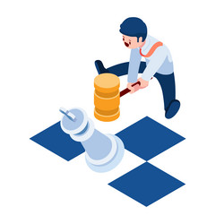 isometric businessman smashing king chess vector image