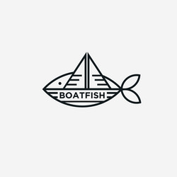 fun minimalist lineart boat fish logo icon vector image