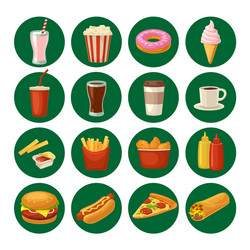 set fast food icon cup cola hamburger pizza vector image