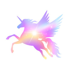 silhouette rainbow of a flying winged unicorn vector image