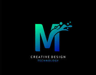 letter m water splash logo modern techno vector image