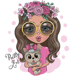 girl in glasses with flowers holds a yorkshire vector image