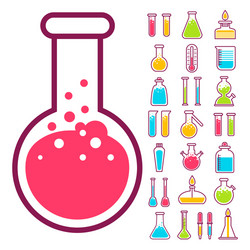 chemical flasks and beakers isolated icons lab vector image