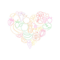 one line fruits in shape heart healthy vector image