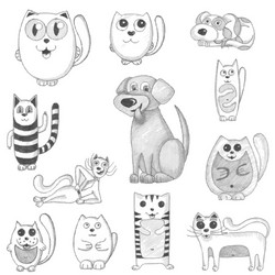 hand drawn cats and dogs set vector image