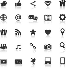 social media icons with reflect on white vector image